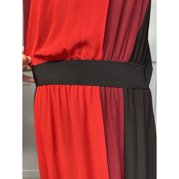 Eva Mendes Women Large Halter Maxi Dress Black Red Flowy Chiffon A-line - Picture 6 of 12